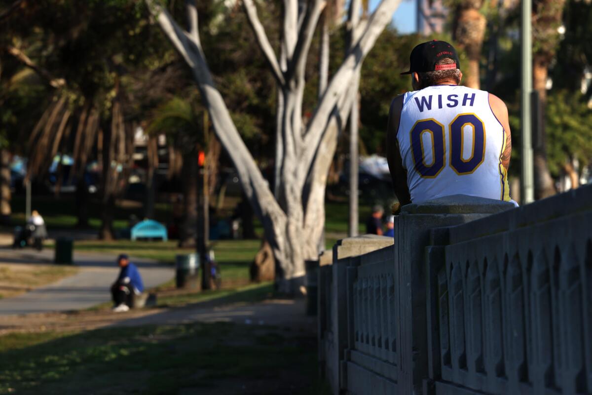 Un visitante contempla la vista del Parque MacArthur.